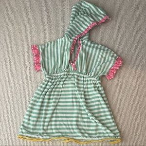 Metilda Jane Freestyle hooded swim coverup. Size 6 green/white stripe.